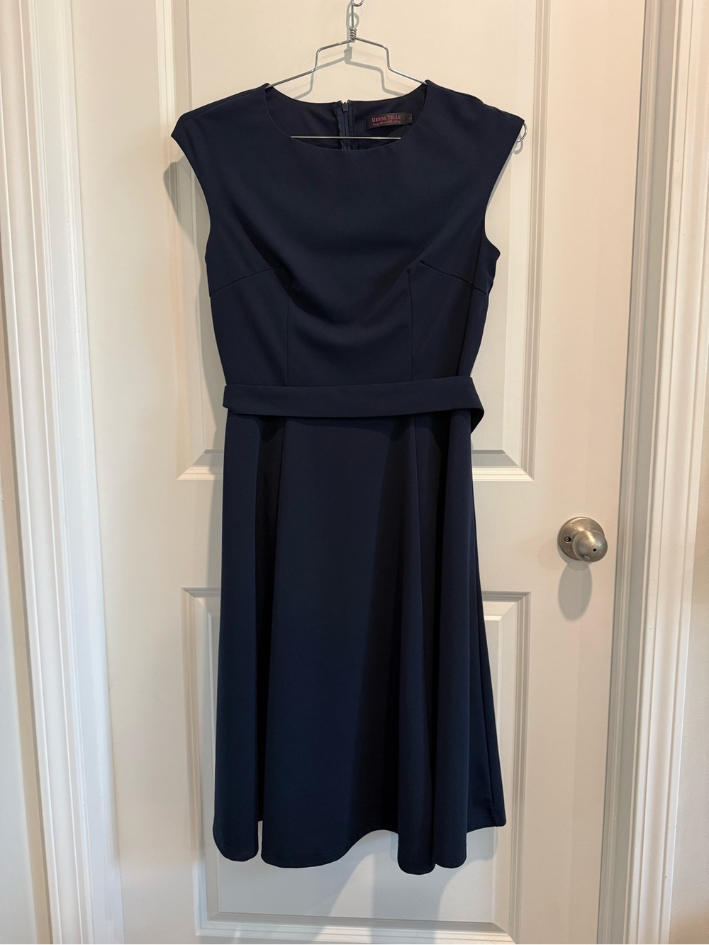 Sleeveless Navy Midi Fit-and-Flare Dress